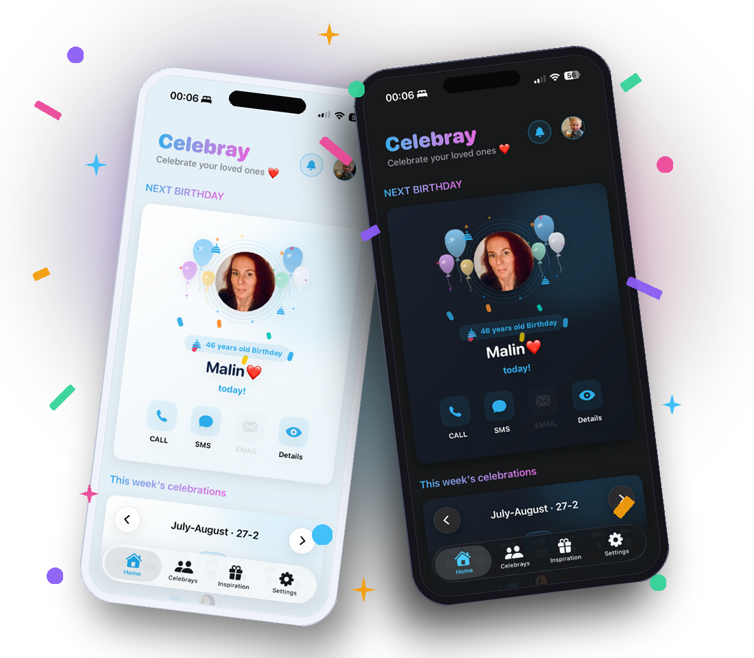 Celebray iOS-app – födelsedag nedräkning, presentförslag och kostnadsdelning